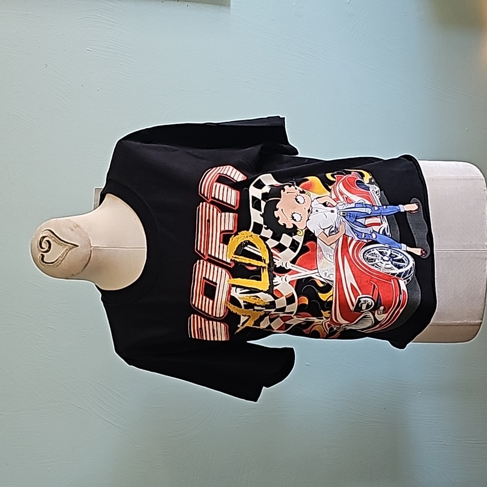 Betty Boop Born Wild Cropped Graphic Tee Small S Black Red Race Car Retro